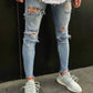 Washed Blue Distressed Zipper Jeans