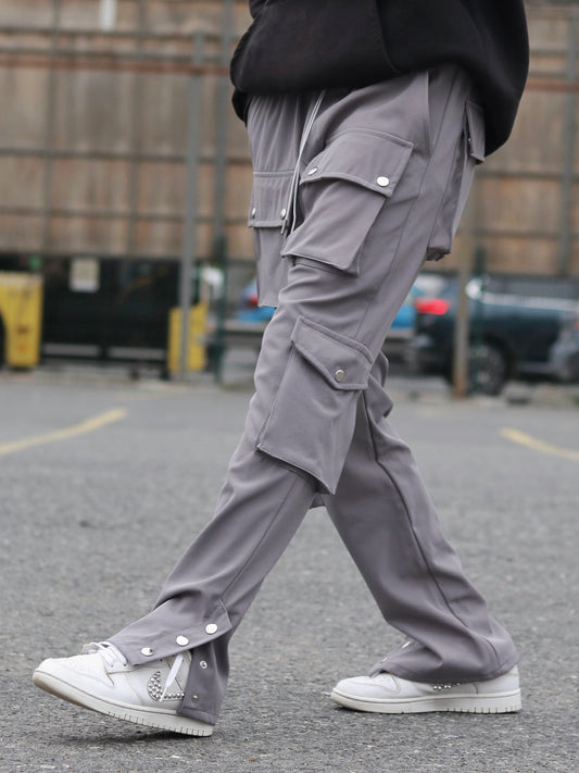 Grey Double Cargo Baggy Pants