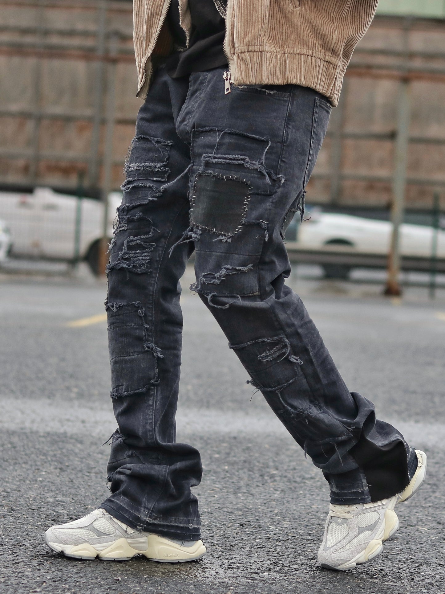 Washed Black Distressed Baggy Jeans