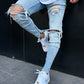 Light Blue Ripped Jeans with Zipper