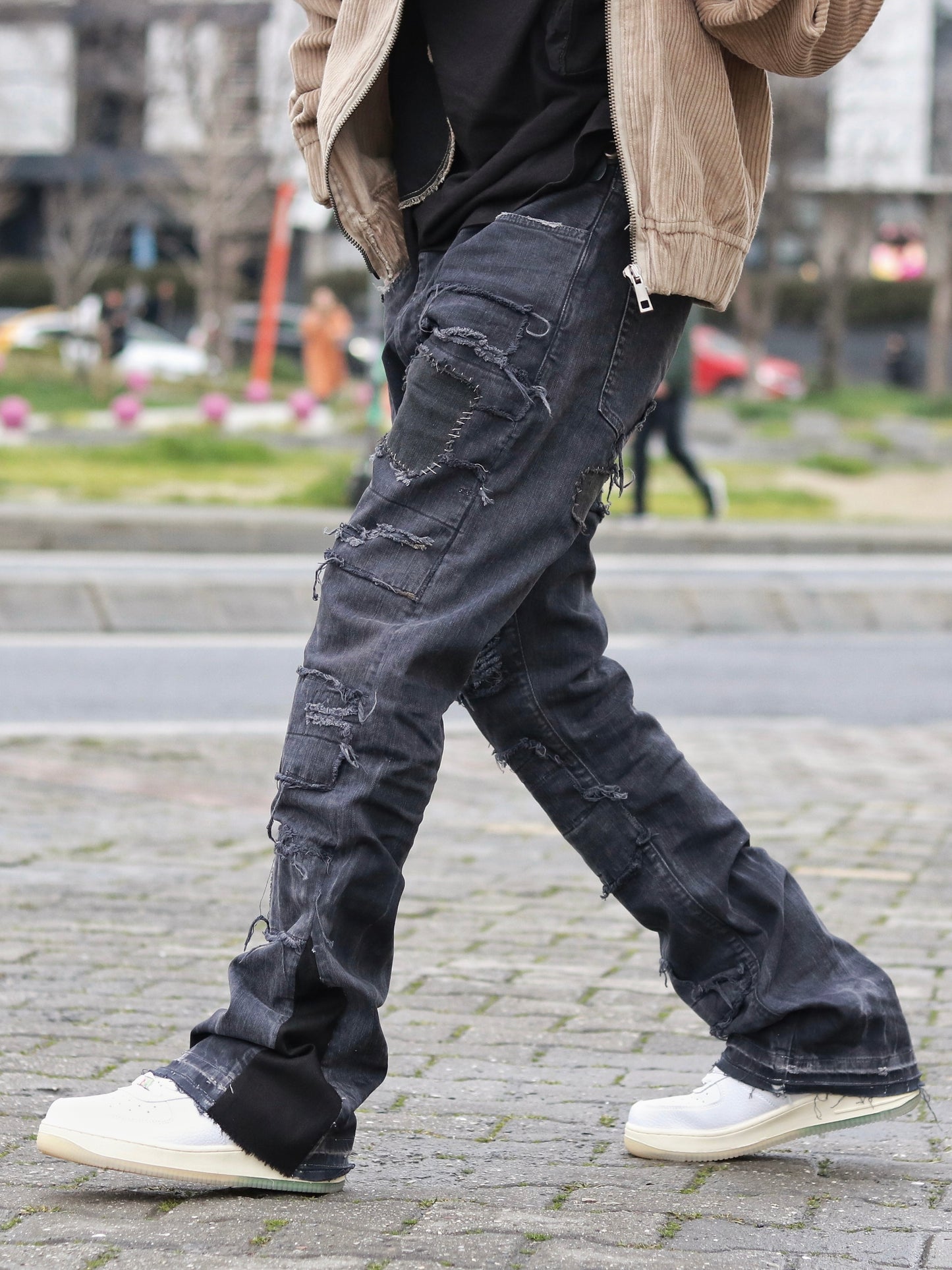 Washed Black Distressed Baggy Jeans