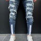 Washed Dark Blue Distressed Jeans