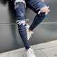 Navy Blue Rhinestone Distressed Jeans