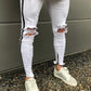 White Ripped Striped Zipper Jeans