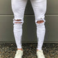 White Ripped Striped Zipper Jeans