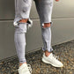 Light Grey Washed Ripped Zipper Jeans