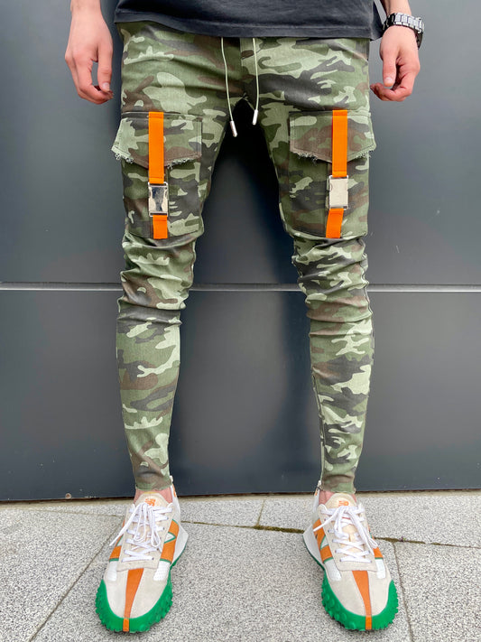 Camouflage Straps Jeans with Pockets