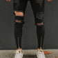 Black Destroyed Gold Zipper Jeans