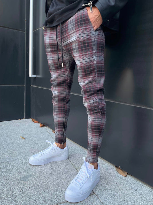 Wine Red Flannel Jogger with Zipper