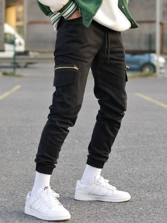 Black Cargo Zip Pants